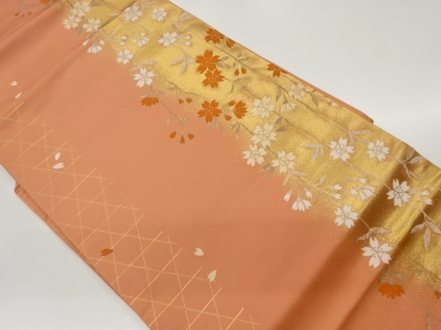 桜に籠目模様織出し名古屋帯